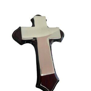 Wooden Cross Wall Mount with Cross Silver Plated 6.5" x 4 1/2"